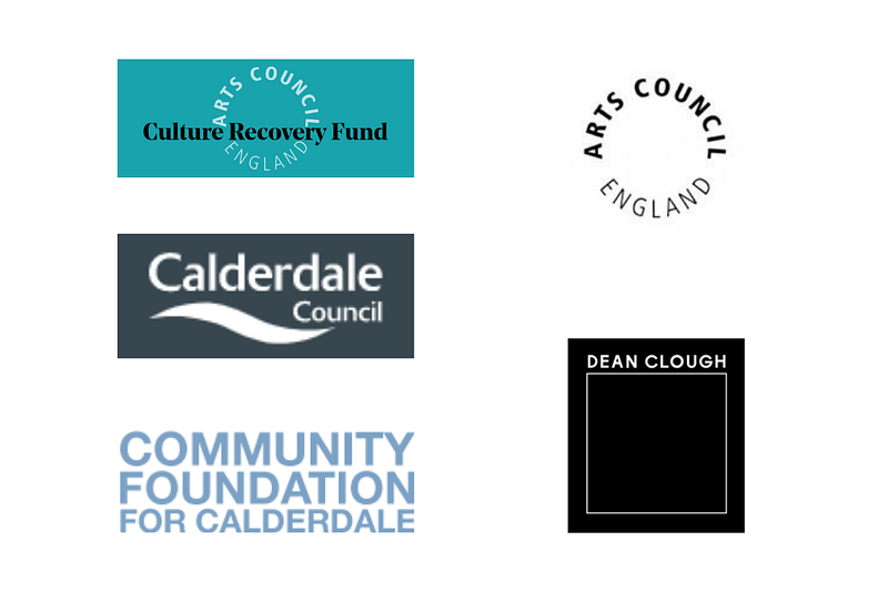 There are five logos on the page. culture recovery fund, calderdale council, community forundation for calderdale, arts council england, dean clough.